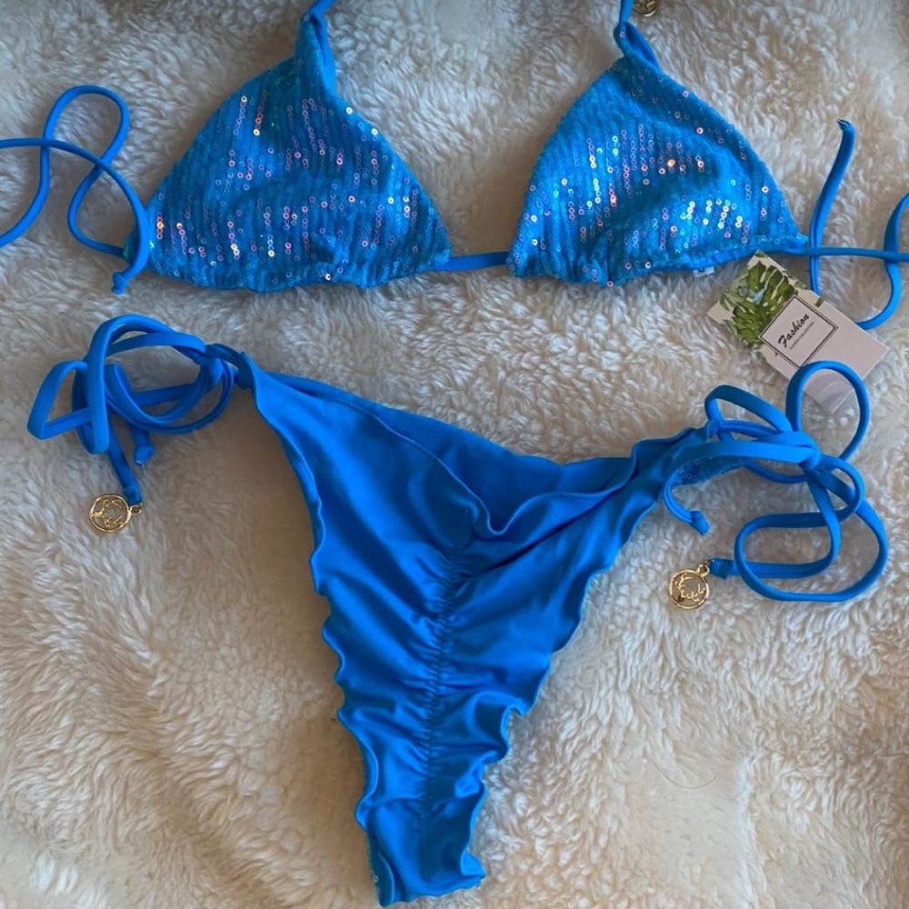 Red or blue sequin scrunch butt bottom glam bikini swimsuit rave dance festival